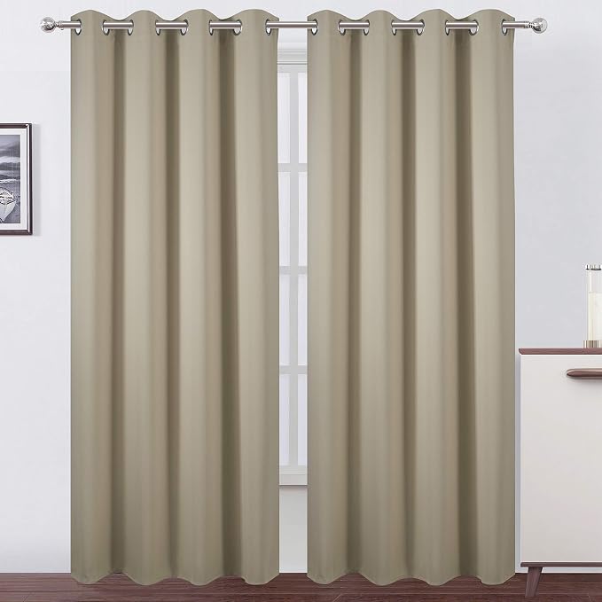 LEMOMO Blackout Curtains 66 x 95 inch/Beige Curtains Set of 2 Panels/Thermal by Lemomo