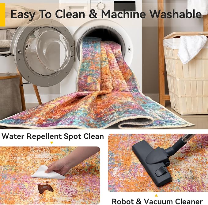 Washable Area Rugs 2'x10' Non-Slip Modern Abstract Soft - Image 6