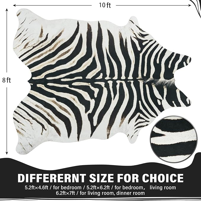AROGAN Western Faux Fur Zebra Rug, 8 x 10 Feet Premium Animal Skin Print Rug - Image 2