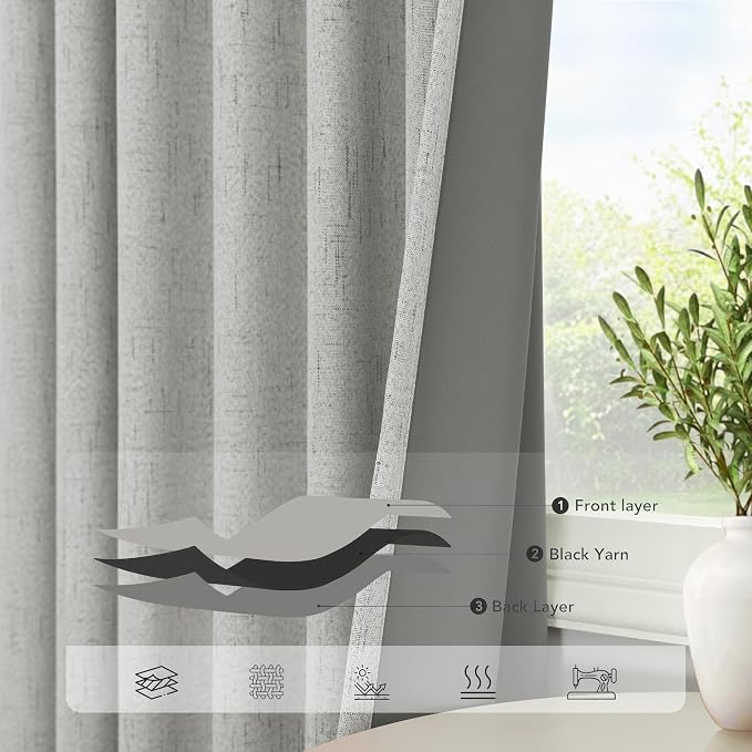 Pitalk 63 Inch Length Curtains for Living Room Black Out 2 Panel Faux Linen - Image 5