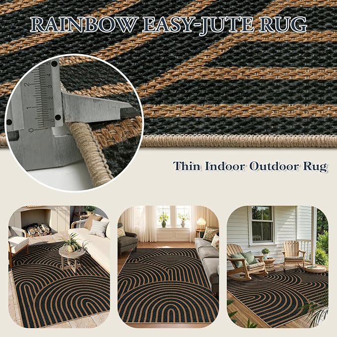 Lahome Modern Rainbow Easy Jute Carpet, Washable 5x7 Area Rugs - Image 4