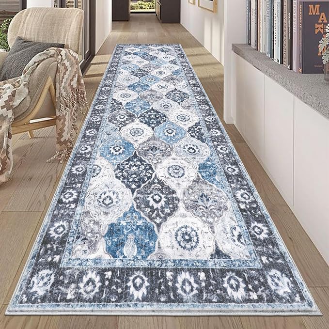 HEBE Hallway Runner Rug 2'8”x8' Washable Vintage Distressed Area Rugs Non Slip by HEBE