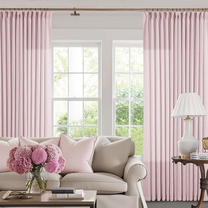 Light Pink Linen Pinch Pleat Curtains 84 Inch Length 2 Panels Set 40x84 | - Image 8