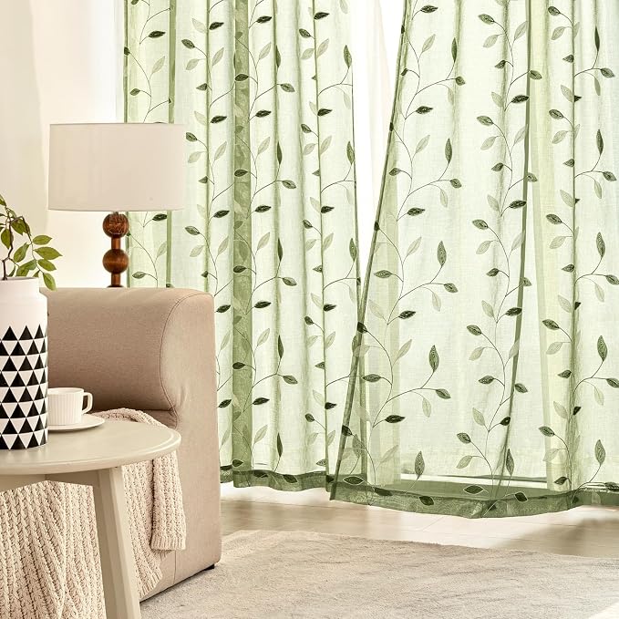 MIULEE Sage Green Sheer Kitchen Curtains 30x36 Inches Length 2 Panels - Image 3