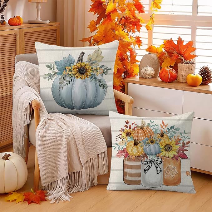 Fall Decorations for Home, Fall Pillow Covers 18 x 18 Inch Set of 4, Hello - Image 3