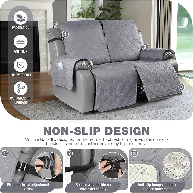 TAOCOCO 100% Waterproof Oversized Loveseat Recliner Cover, Non Slip Split Couch - Image 5