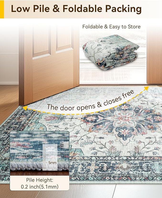 Area Rugs 10'x12' Washable Non-Slip, Floral Vintage Distress Print Pattern - Image 6