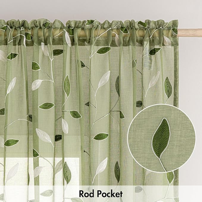 MIULEE Sage Green Sheer Kitchen Curtains 30x36 Inches Length 2 Panels - Image 6