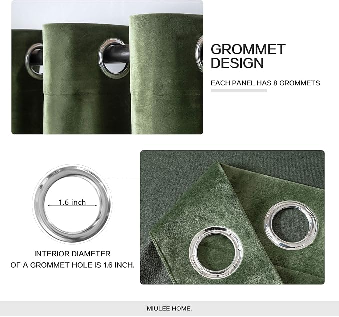 MIULEE Velvet Curtains Olive Green Elegant Grommet Thermal Insulated Soundproof - Image 2