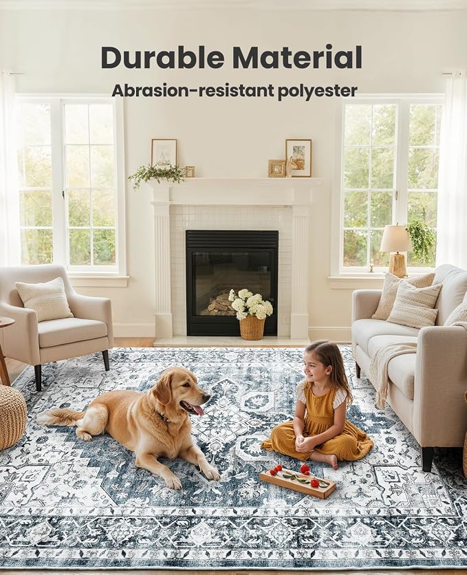 AMADA HOMEFURNISHING 9x12 Washable Area Rug, Low-Profile Large Area Rug - Image 3