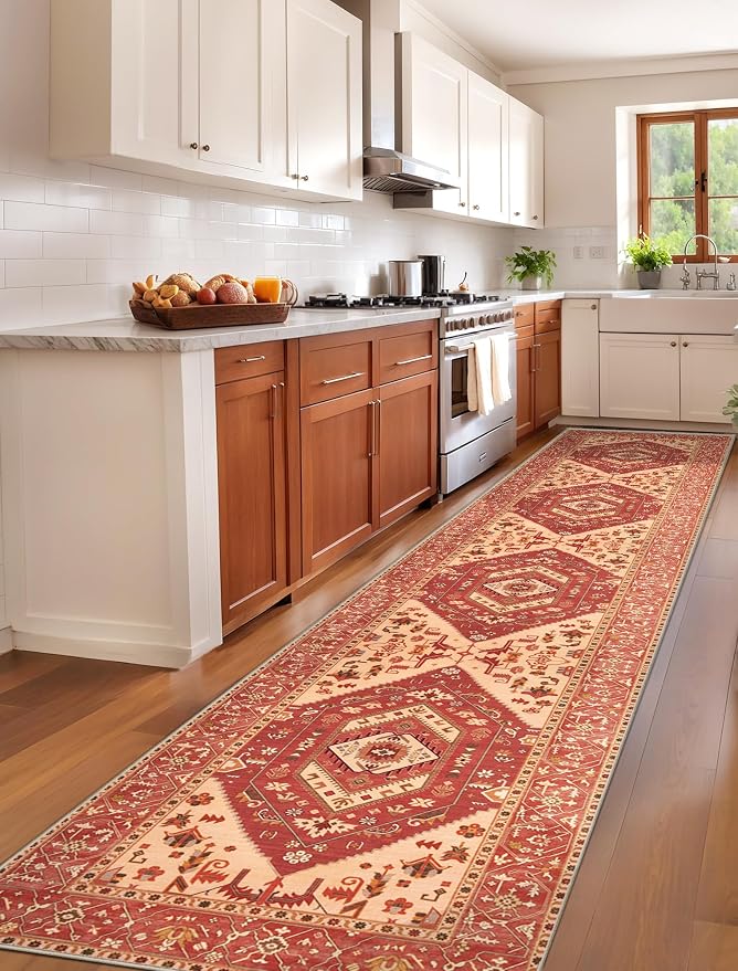 SERISSA Runner Rug for Hallways, Extra Long Boho Rug Ultra Soft Vintage Red - Image 2