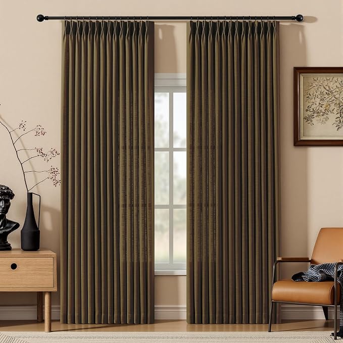 Pinch Pleated Linen Curtains 84 Inch Length 2 Panels Set, Light Filtering Linen by IVAPUPU