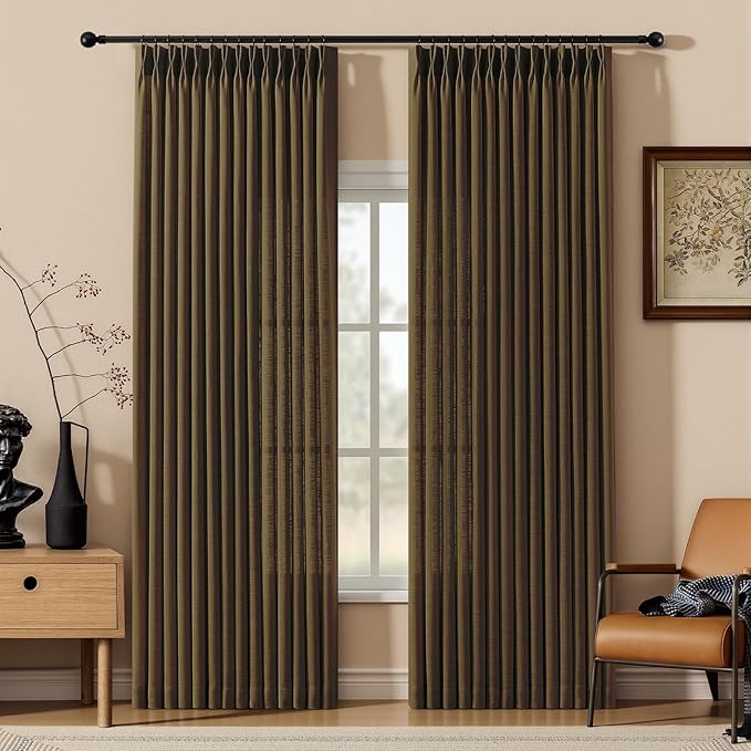 90 Inch Linen Pleated Curtains for Living Room, Light Filtering Pinch Pleated by IVAPUPU
