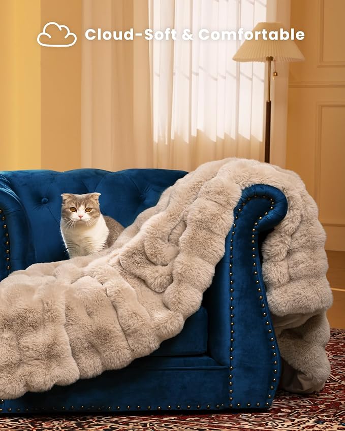 Ultra Soft Cozy Faux Fur Throw Blanket, Fuzzy Plush Thick Bubble Blanket - Image 5