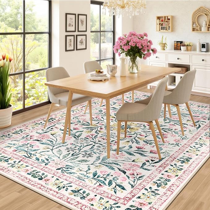 6x9 Area Rugs for Living Room: Floral Washable Rug Vintage Large Soft Boho - Image 4