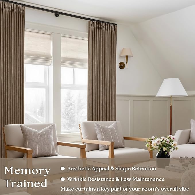 Memory Training 112 Inch Semi Sheer Linen Pleat Window Curtains Dutch Cocoa | - Image 6