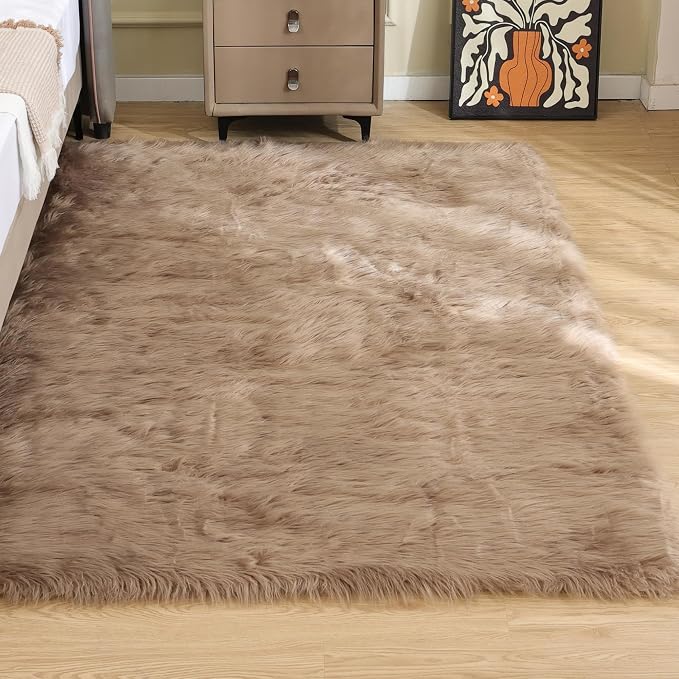 ORINOVA Beige Furry Washable Faux Sheepskin Fur Rug - Image 3