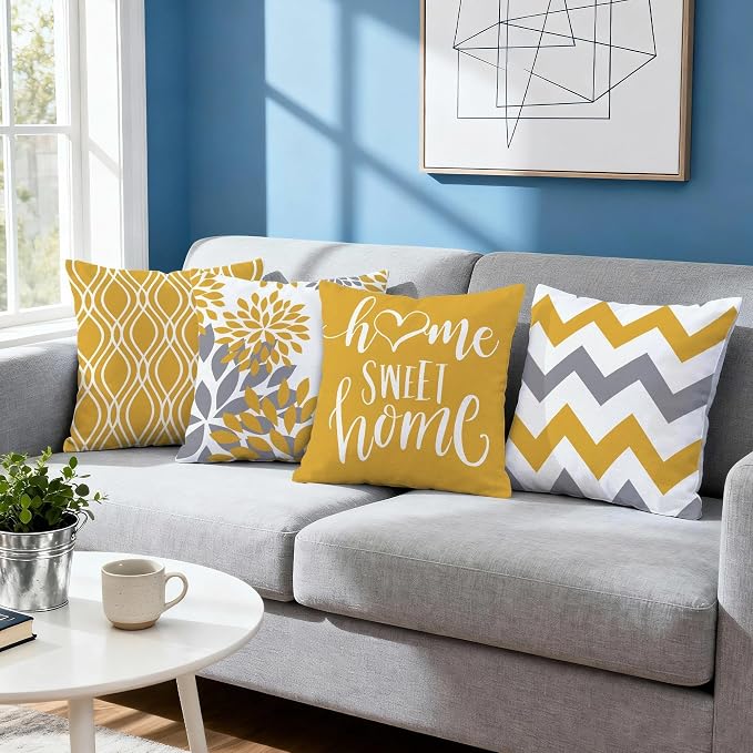 Hexagram Geometric Yellow Pillow Covers 16x16 Set of 4, Decorative Outdoor Boho - Image 7