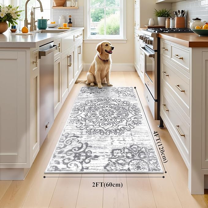 HEBE Hallway Runner Rug 2'x4' Washable Vintage Distressed Area Rugs Non Slip - Image 2
