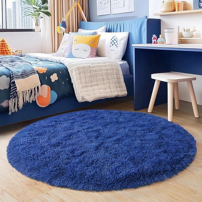 5'x5' Blue Round Rug for Bedroom, Ultra Soft Fluffy Circle Rug for Kids Girls by Quntue