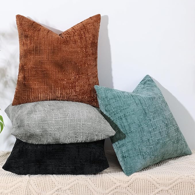 decorUhome Black Chenille Throw Pillow Covers 16x16 Set of 2 Textured Soft Cozy - Image 9