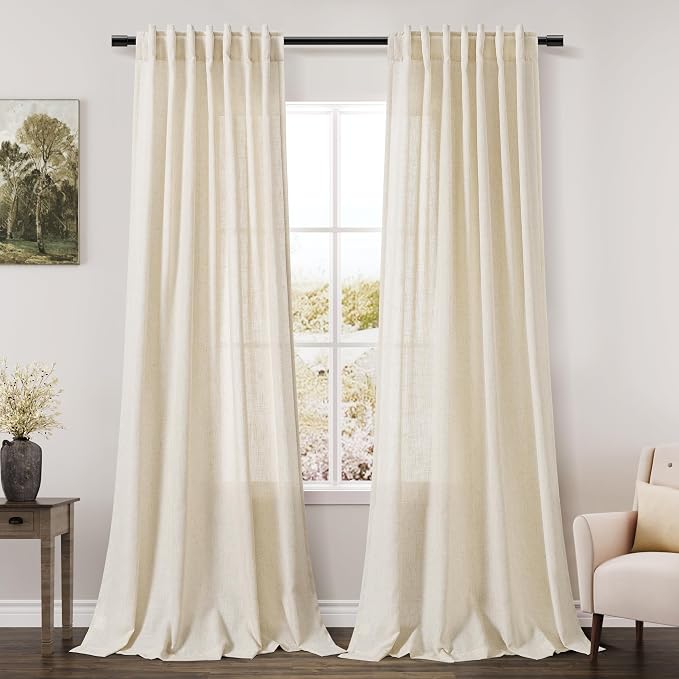 Nanspring Warm Beige Linen Curtains 84 Inch Length 2 Panels Set by Nanspring