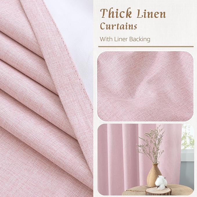 Pink Linen 100% Blackout Window Curtains 45 Inch - Image 7