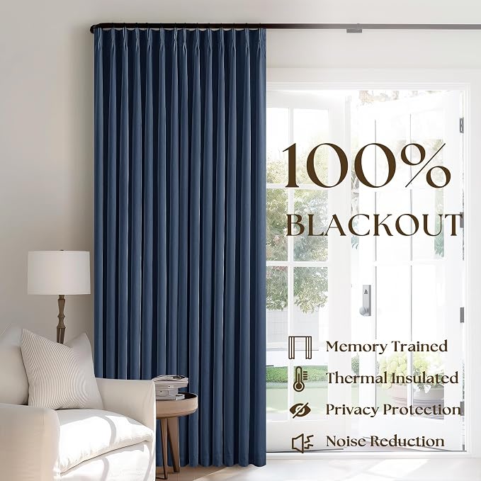 Indigo Navy Pleated Linen Blackout Curtains 90 Inches Long - Image 3