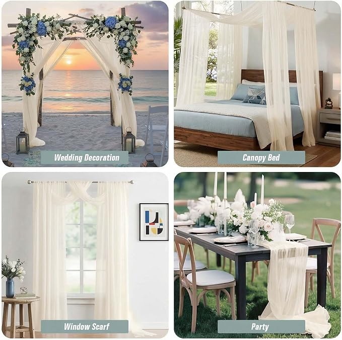 Ivory Sheer Curtains 216 Inches Long, Extra Long Light Filtering Scarf Curtains - Image 7