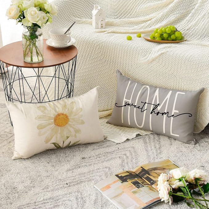 AVOIN colorlife Home Sweet Home Spring Summer Flowers Throw Pillow Covers - Image 4