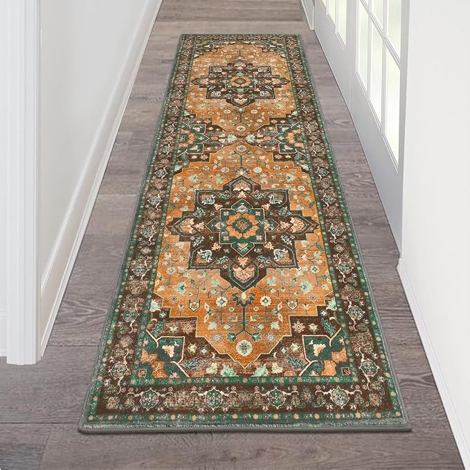 HEBE Hallway Runner Rug 2'x6' Washable Vintage Distressed Area Rugs Non Slip by HEBE
