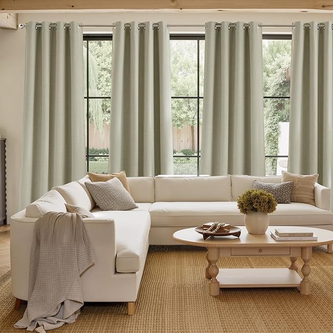 NICETOWN Faux Linen Beige Blackout Curtains 84 inches Long - Image 4