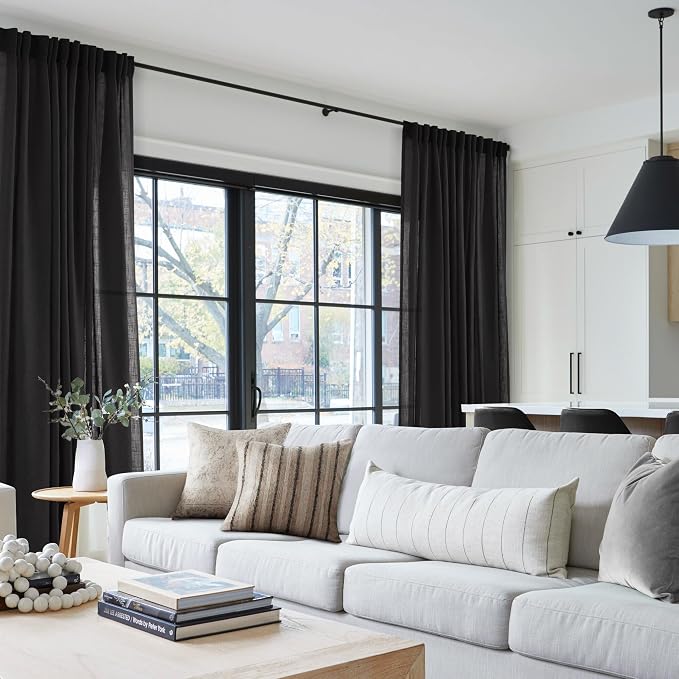 Black Linen Curtains 102 inches Long - Image 6