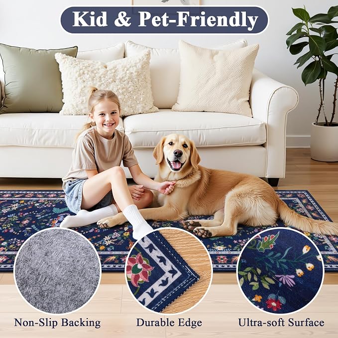 HEBE Washable Hallway Runner Rug 2'x 8' Non Slip Kitchen Rugs Runner, Low Pile - Image 3