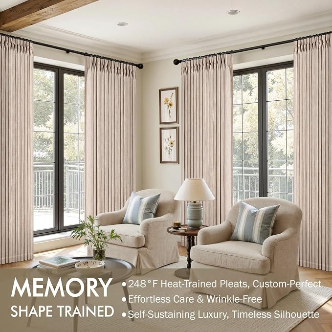 MIULEE Pinch Pleated Thick Linen Curtains 102 Inches Long 2 Panels - Image 2