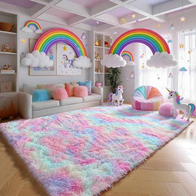 Fluffy Vibrant Area Rugs for Girls Bedroom, Plush Shaggy Colorful Rugs for Kids - Image 5