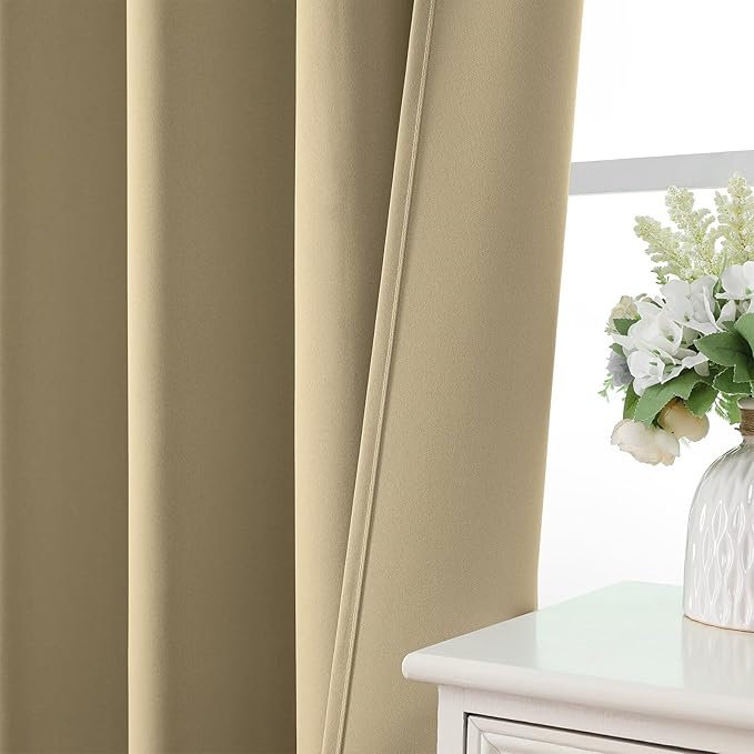 CUCRAF Beige Blackout Curtains 54 inch Length 2 Panels Set, Rod Pocket Room - Image 6