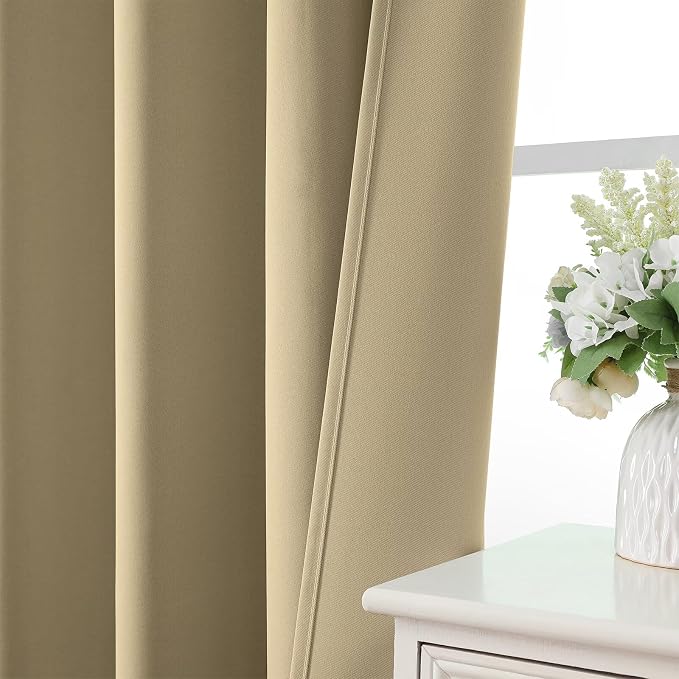 CUCRAF Beige Blackout Curtains 63 inch Length 2 Panels Set, Rod Pocket Room - Image 6
