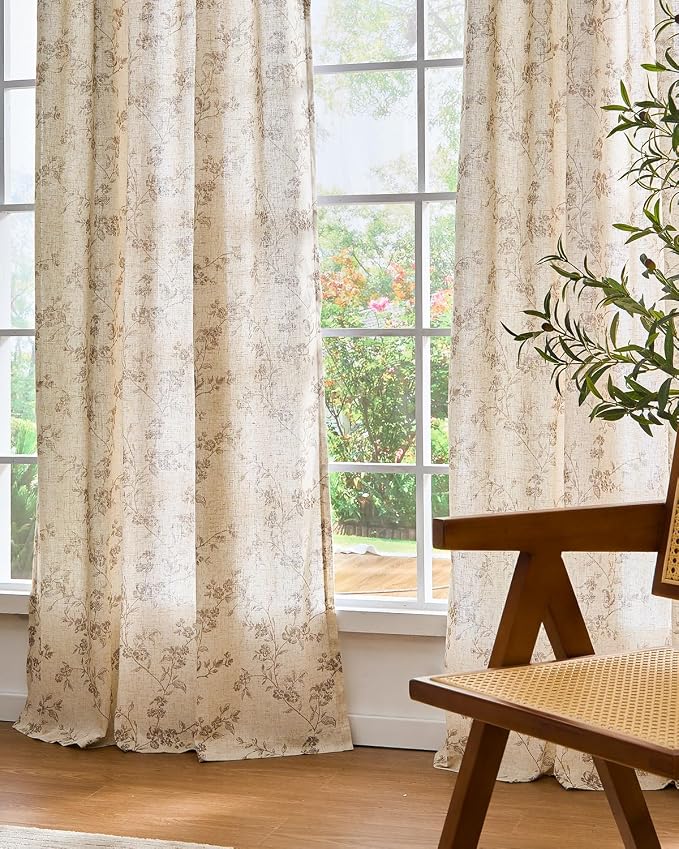 Lazzzy Floral Linen Curtains Farmhouse Extra Long Curtain - Image 8