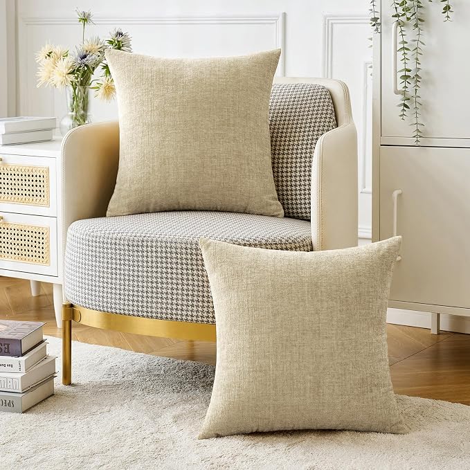MIULEE Pack of 2 Beige Throw Pillow Covers 16x16 Inch Soft Chenille Pillow - Image 5