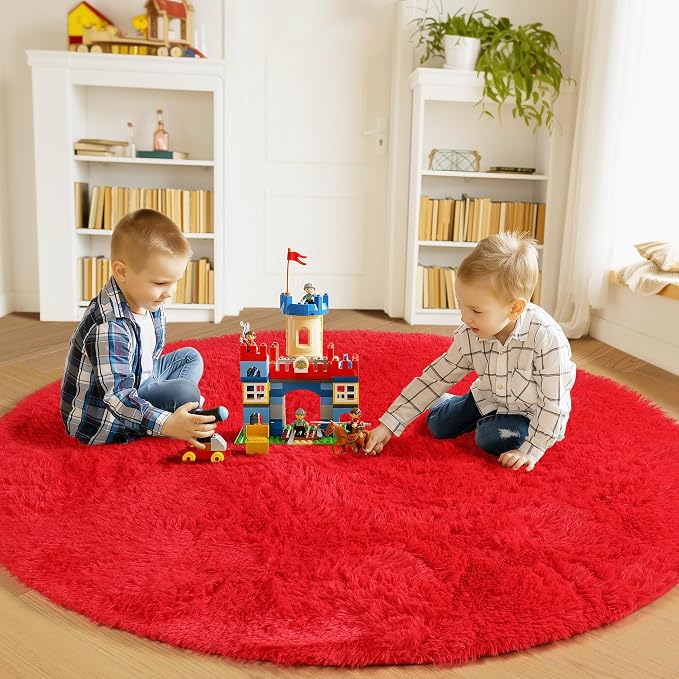 ONASAR Red Round Area Rug 4ft, Soft Bedroom Circle Rugs Floor Mat - Image 3
