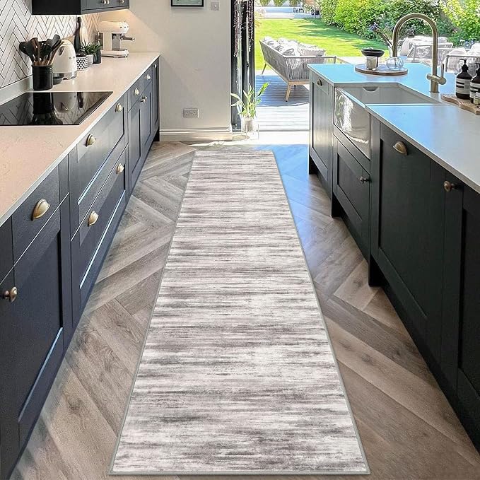 KOZYFLY Modern Abstract Hallway Runner, 2x10 Washable Rug Non-Slip Soft Striped - Image 3