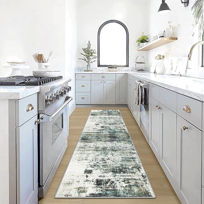 2'6''x8' Runner Rugs Washable Rug: Modern Abstract Hallway Runner Rug Indoor by GENTDRIZZ