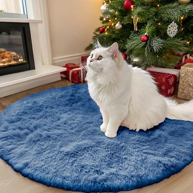 OLANLY Blue Round Rugs for Bedroom by OLANLY