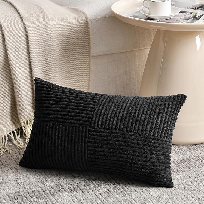Fancy Homi 2 Packs Black Long Lumbar Decorative Throw Pillow Covers 16x24 Inch - Image 2