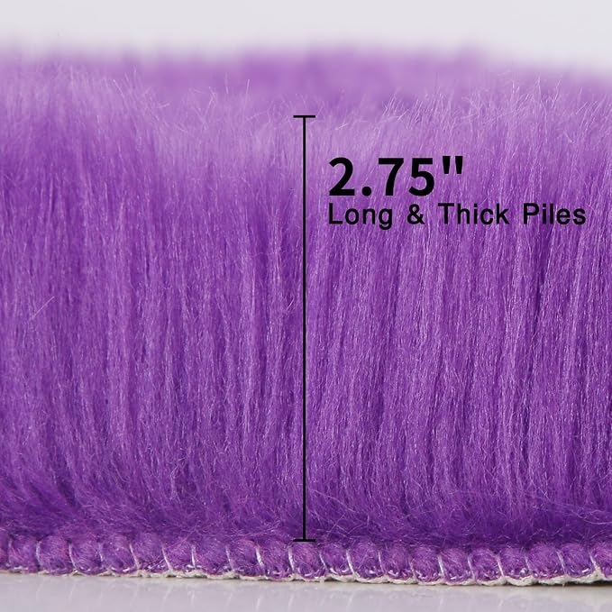 duduta Purple Faux Sheepskin Round Rug 4x4 ft, Fluffy Shag Fur Bedroom Nursery - Image 2