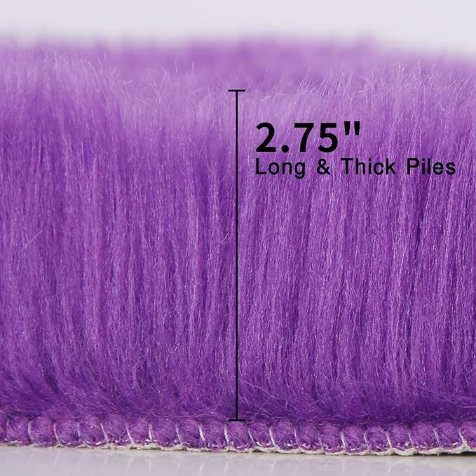 duduta Purple Faux Sheepskin Fur Rug 3x5 ft, Fluffy Shag Bedroom Dorm Nursery - Image 3
