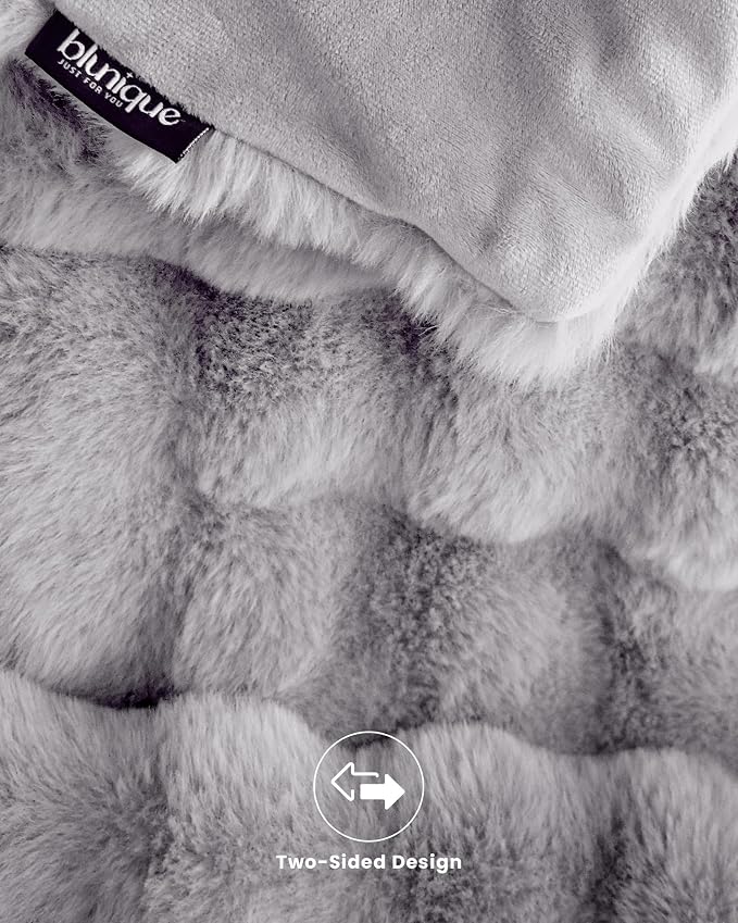 Ultra Soft Cozy Faux Fur Throw Blanket, Fuzzy Plush Thick Bubble Blanket - Image 7