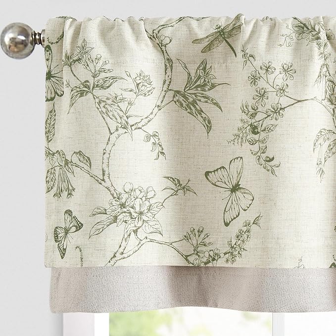 jinchan Floral Curtain Valance for Windows 16 Inch Linen Valance for Kitchen by JINCHAN