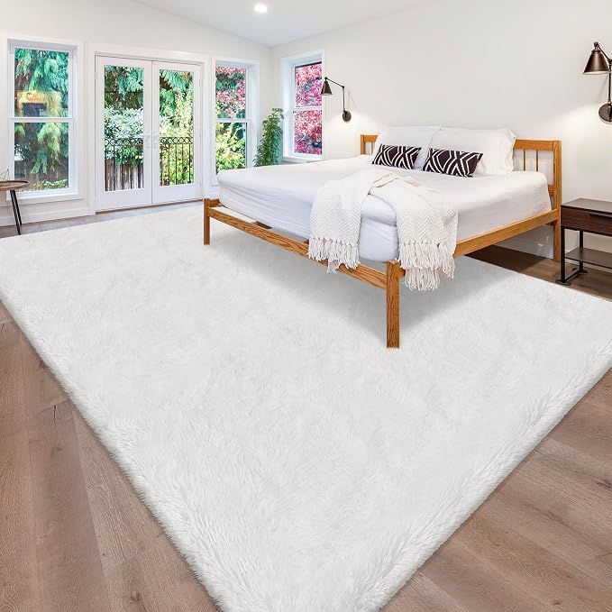 White Rug for Living Room 8x10ft Fluffy Area Rug Mat Bedside Throw Rug for - Image 4